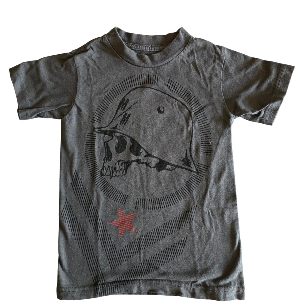 Metal Mulisha Boys Skull Combat Helmet Graphic T-Shirt Gray Size 4
